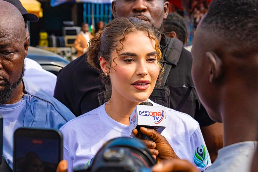 Shalimar Abbiusi speaking to a television reporter during an outreach visit